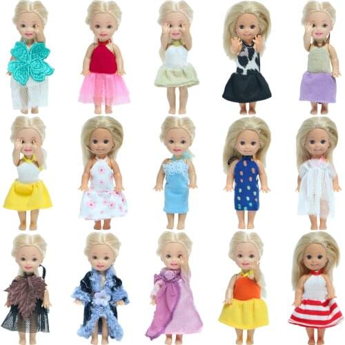 Random 5 Sets Mini Cute Outfit Dress Skirt Blouse Pants Daily Wear Clothes Accessories for Kelly Doll Baby Dolls 4 Inch Kids Toy
