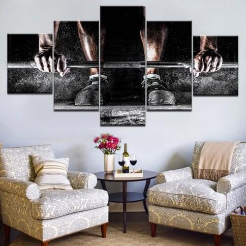 5Panel HD Printed boy Dumbbells Sports Bodybuilding Motivational For Gym Print On Canvas Art Painting For home decoration