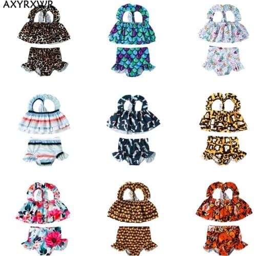 9 Colors Fashion Girls Summer Clothes Sleeveless Floral Print Strap Tops+Ruffles Shorts Swimsuits Beachwear Holiday Outfits 1-5Y