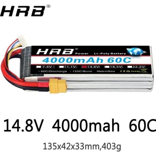 HRB 14.8V 4000mah Lipo Battery 4S XT60 T Deans XT90 TRX EC5 For Hexacopter Quadcopter FPV Airplanes Car Racing Boat RC Parts 60C