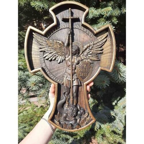 Archangel Michael Natural Wood Carved Religious Icon Christian Wooden Gift for Him Housewarming Gift Gifts for Men Hogard