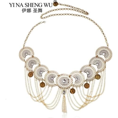 Gypsy Bohemian Style Belly Chains Inlay Crystal Flower Tassel Coin Belly Dance Waist Chain Dress Waist Body Chain India Jewelry