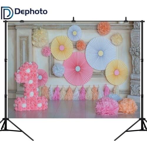 DePhoto Balloons Flowers Baby 1st Birthday Scene Photography Background Vinyl Party Photographic Photo Backdrop Studio