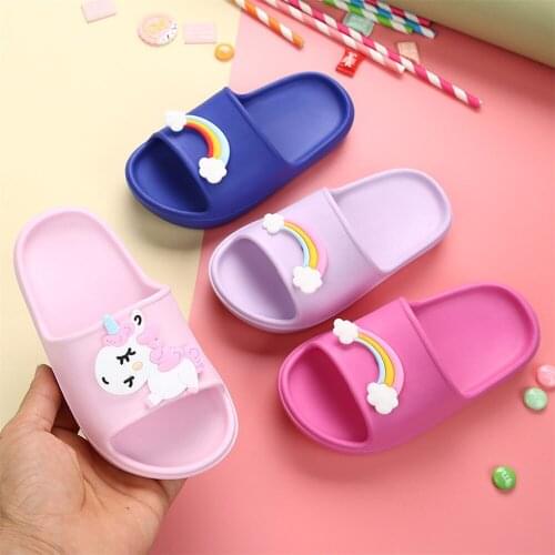 Children Summer Rainbow Unicorn Girls Slippers Casual Boys Beach Sandals Kids Shoes Outdoor Pvc Cartoon Home Bathroom Flip Flops