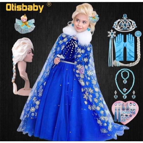 Winter Fantasia Snow Queen Girls Elsa Princess Dress Children Christmas Halloween Cosplay Snowflake Fur Velvet Lapel Costume