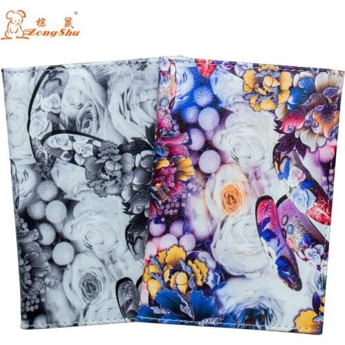 Purple blooming flowers PU Leather Travel Passport Holder fashion Passport Cover Credit Card ID Bag with traveling