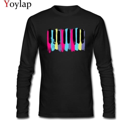 New Art Music Colors Keys Printed Male Tops Quality Tees Long Sleeve T-shirt Fashion Mens Cotton Fabric Clothes