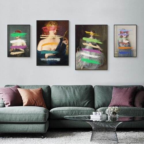 Graffiti Colorful Vaporwave Classical Women Cover Art Canvas Print Painting Living Room Wall Picture Home Decoration Poster