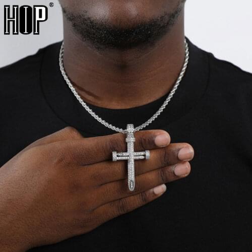 Hip Hop Gold Silver Color Bling CZ AAA+ Cross Iced Out Cubic Zirconia Necklaces & Pendants For Men Charm Jewelry