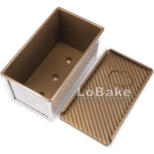 450g golden inside non-stick oblong aluminum alloy bread box toast mold tin with a lid cover cake maker breadfast making tools