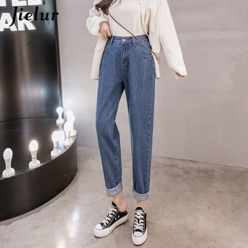 Jielur Fashion High Waist Harem Jeans Women Casual Female Denim Streetwear Buttons Zipper Pocket Ladies Jeans Plus Size S-5XL