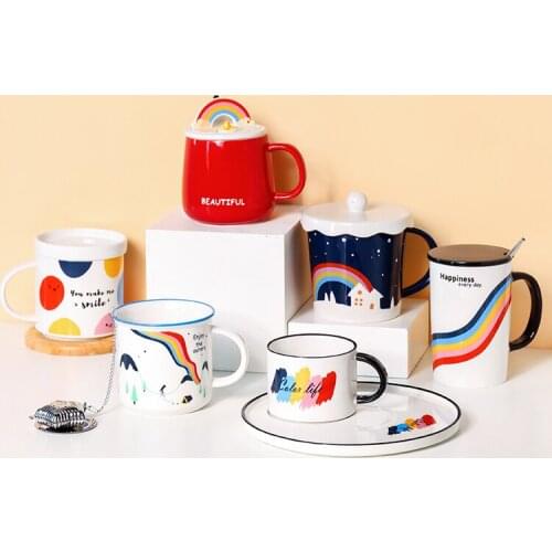 Nordic ins coffee cup creative personality trend ceramic mug with lid spoon Office water cup cute coffee mugs and cups