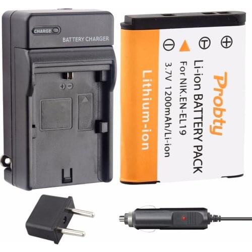 PROBTY 1PCS EN-EL19 Battery Pack + Charger + Car Charger For Nikon S2500 S2600 S2700 S3100 S3200 S3300 S3500 S4100 S4150 S6500