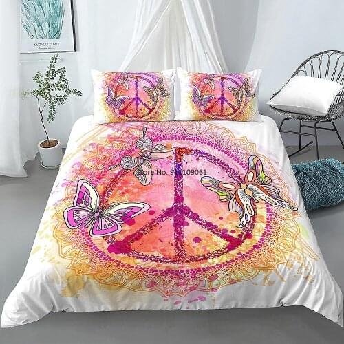 Love and Peace 3D Bedding Sets Single Twin Full Queen King Size Quilt Cover with Pillow Case Home Textile 2-3Pcs