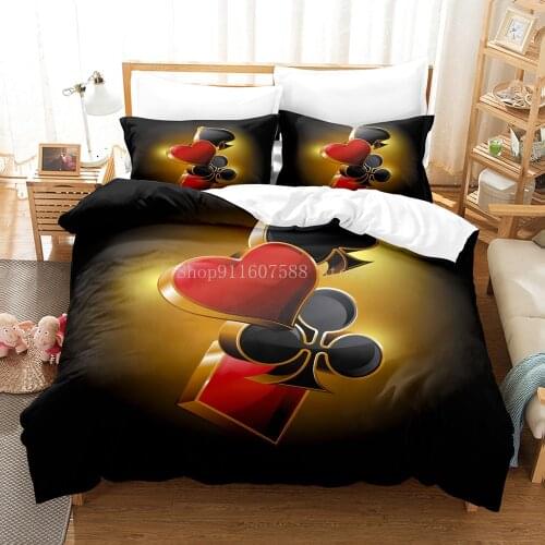 3D Poker Bedding Sets Soft Duvet Cover Black Comforter Cover Fashion Bedclothes Twin/King/Queen Size for Kids Bedroom Home