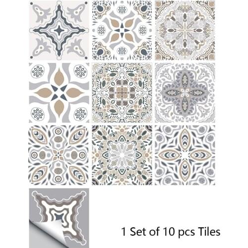 Hot 10pcsTiles Wall Sticker Transfers Flat 2D Printed Covers For Kitchen Cupboard Wallpaper Waterproof Wallpaper Home Deco