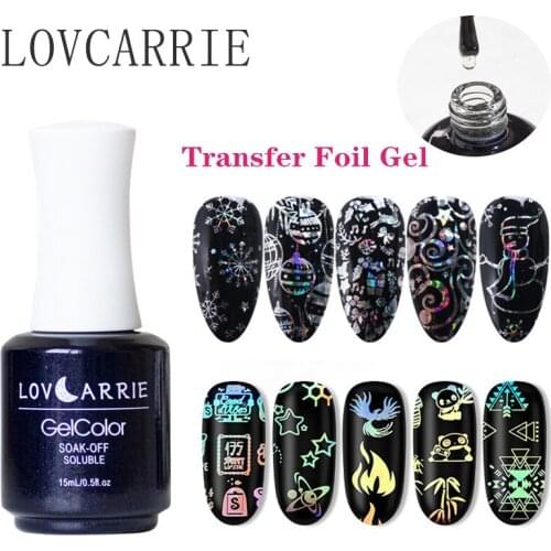 LOVCARRIE UV Nail Transfer Foils Glue Gel Polish 15ML Adhesive Glue Liquid for Foil Stickers Paper Wraps Nail Art Decorations