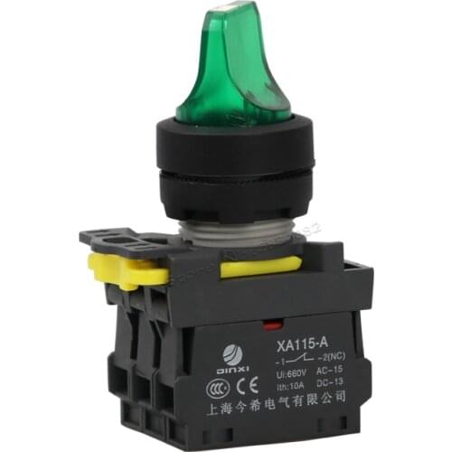 Momentary illuminated selector push button switch LED lamp 1NO1NC no lock return switch XA115-A1-11XD 2 position rotary switch