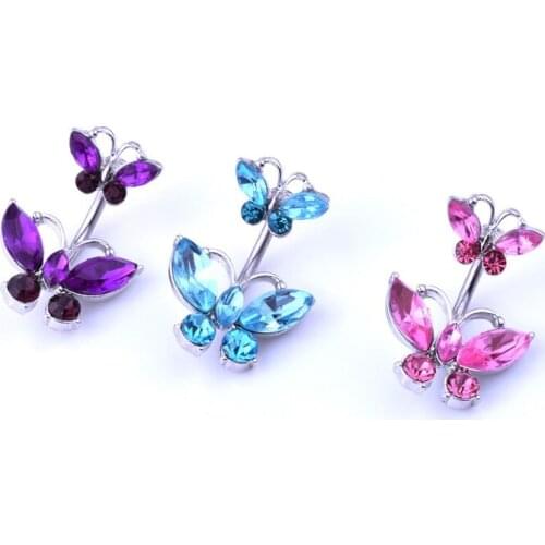Fashion Personality Colorful Rhinestone Butterfly Navel Belly Button Rings for Women Body Piecing Jewelry Gifts