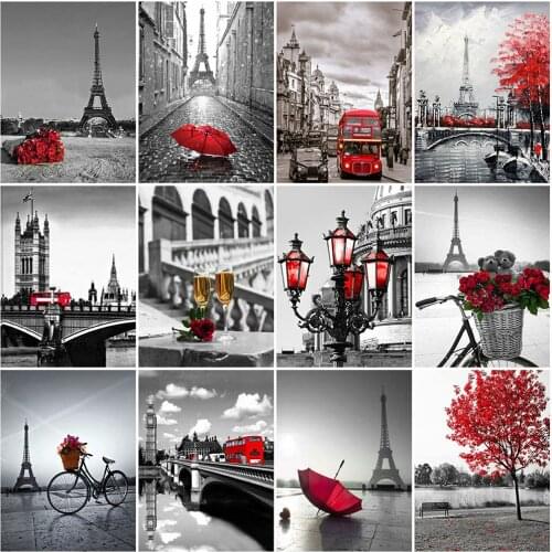 MomoArt DIY Diamond Mosaic Black Red Picture Rhinestone Diamond Painting Street Scenery Cross Stitch Embroidery Handmade Gift