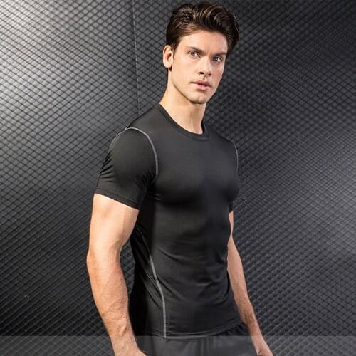 Mens Tight-Fitting Training Fitness Clothing Running Short-Sleeved Sportswear Quick-Drying T-Shirt Goth Clothes Activewear