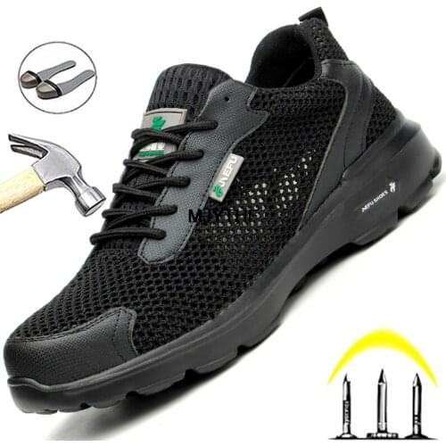 Breathable Mesh Work Safety Shoes Men Summer Work Sneakers Men Boots Waterproof Welding Shoes Anti-puncture Steel Toe Work Shoes