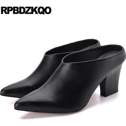 Shoes Black 3 Inch Mules Slipper Pumps Size 4 34 Fashion 33 Brand Sandals Pointed Toe Block Runway Summer Big Ladies High Heels