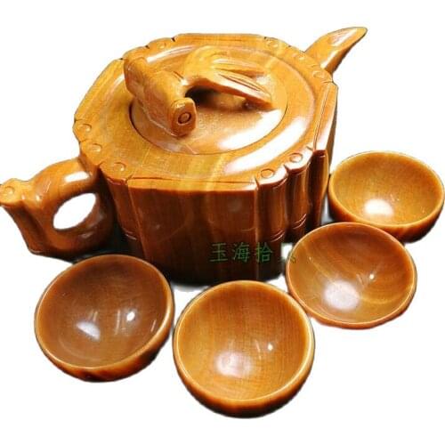 China handmade jade carving natural stone jade teapot and tea cup A set