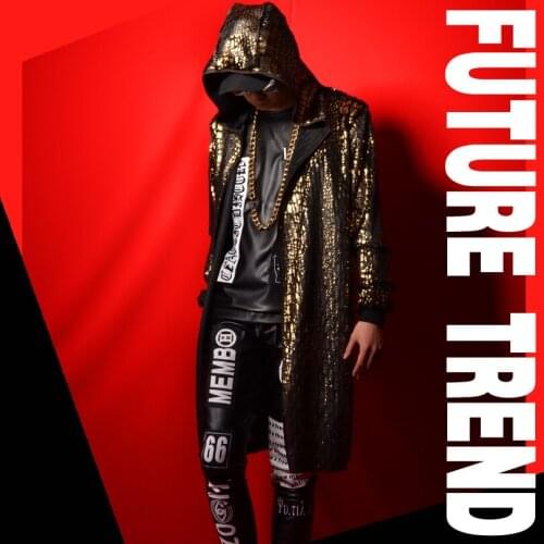 Nightclubs Male singer DS DJ Golden Cloak big bar costumes accessories Stage show hiphop party performance wear