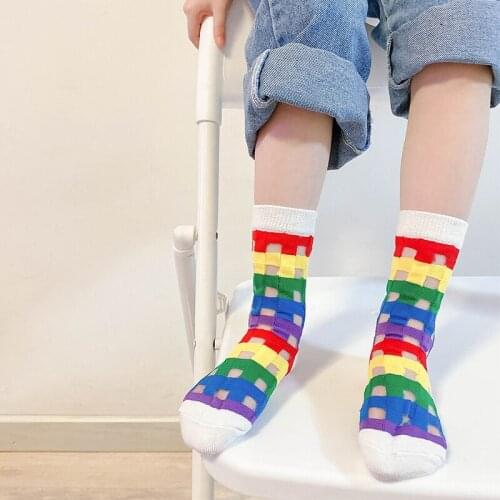 3 Pairs Lot Kids Summer Rainbow Long Socks With Print Children Toddler Baby Girl Boy Funny Mesh Cute Invisible Transparent Sock