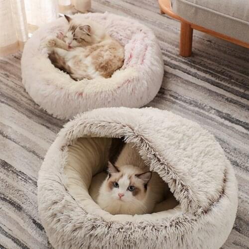 New Style Pet Dog Cat Bed Round Plush Cat Warm Bed House Soft Long Plush Bed For Small Dogs For Cats Nest 2In1 Removable Cushion