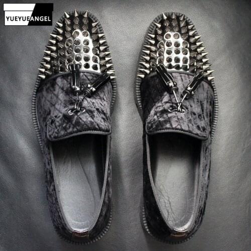 2019 New Punk Rivet Thick Platform Loafers Men Top Square Toe Slip On Casual Shoes Genuine Leather Tassel Dress Shoes Plus Size