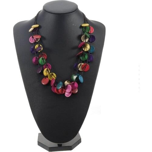 Boho Coconut Shell Pendant Necklace Handmades Beaded Round Type Wood Necklace Ethnic Women Jewelry