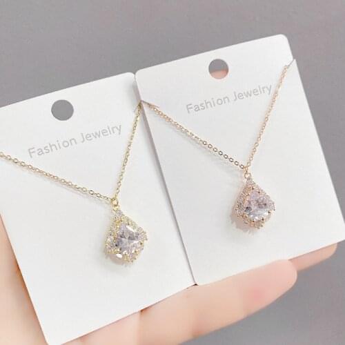 Trendy Simple Sweet Shiny Big Zircon Geometric Pendant Necklace For Women Temperament Elegant Jewelry Gifts Clavicle Chain