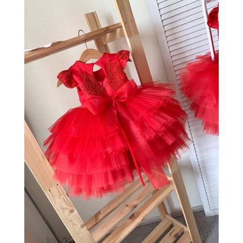 Custom Baby Girls Dresses Red/Pink Kids Tulle Clothes Costume Toddler Birthday Party Dress vestido infantil