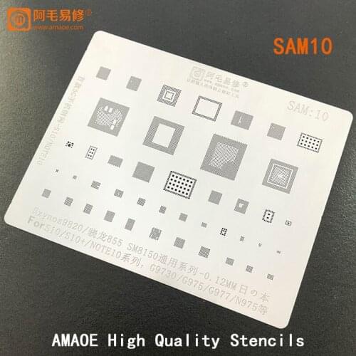 AMAOE Exynos9820/855 SM8150 CPU RAM For SAMSUNG S10/S10+/NOTEO10/G975/G977/N975 IC CHIP BGA reballing Stencil Tin Solder Heat