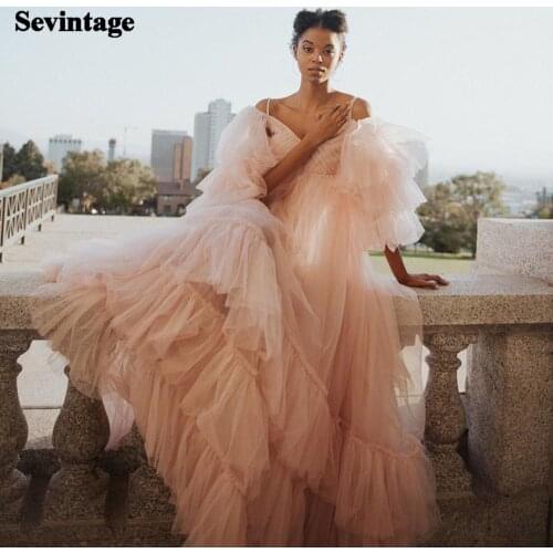 Sevintage Modest Empire Maternity Evening Dress Tiered Tulle Pleats Prom Gowns Long Sleeves Pregnant Party Dresses Custom Made