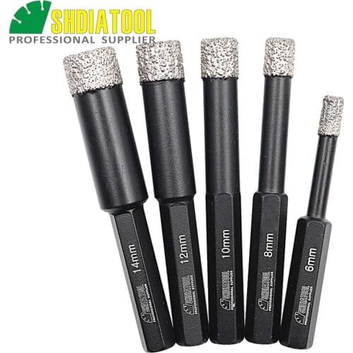 SHDIATOOL 5pcs/set Vacuum Brazed Diamond Core Bits With Hexagon Shank Dry Drilling Bits Professional Quality Hole Saw Drill Bits