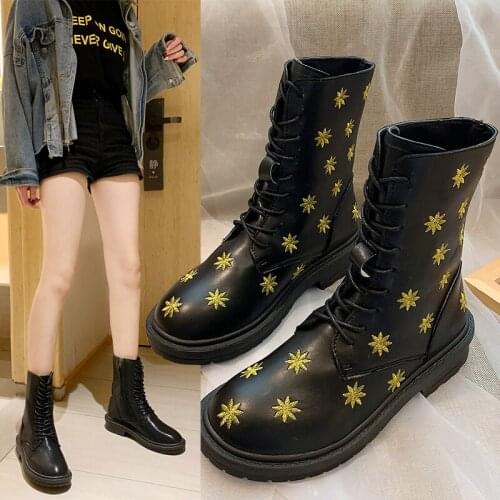 Nice Pop Sweet Ankle Boots Women Autumn Daily Casual Shoes Woman 3cm Med Heels Female Metal Circle With Pearl Boot