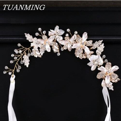 Wedding Headband Shell Flower Bride Hairband Tiara Rhinestone Hair Jewelry Bride Headband Womens Decorations