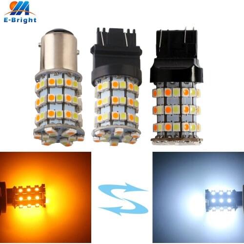 2pcs 3528 60 SMD Conversion Function 1157 BAY15D 3157 7443 LED Bulb Auto Driving Turn Tail Light 12V White&Amber For Car