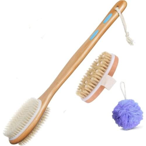 TREESMILE Bath Brush Set,Back Shower Scrubber with Soft and Stiff Bristles,Body Brush for Wet or Dry Brushing