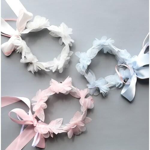 CN 2021 New Korean Baby Girls Hairbands Newborn Fabric Fowers Wreath Weddings Party Garland Lace Floral Crown Hairbands