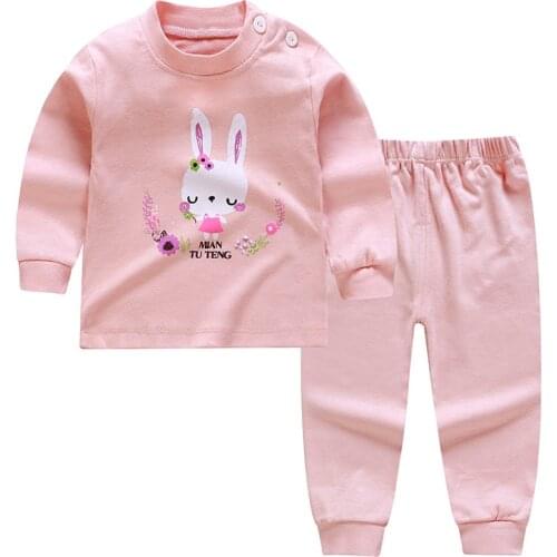 Spring Suit For Baby Girl Cute Cartoon Rabbit Cotton Girls Clothing Set Full Sleeve Shirt + Pants Kids pajamas Children Clothes