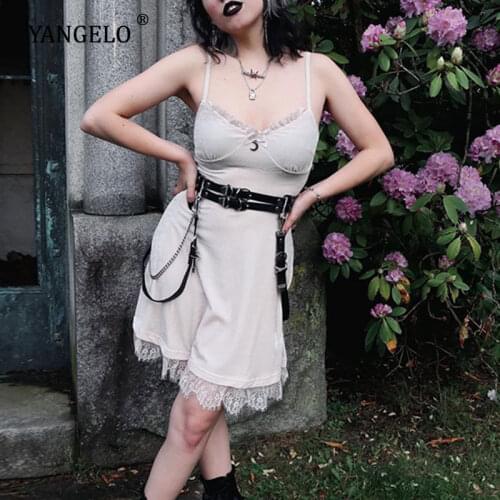 Vintage Bow White Lace Dress Goth Sexy Spaghetti Straps High Waist Mini Dress Aesthetic Backless Party Dress For Women