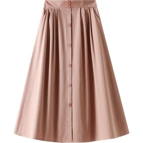 OHRYIYIE Solid Color Women Korean Style Single-breasted Skirt Female Pink White Spring Summer High Waist Pleated Skirt Lady