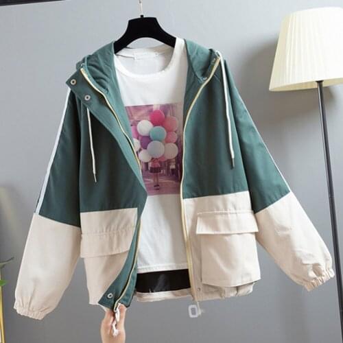 Patchwork Hooded Jacket Women 2020 Harajuku Casual Long Sleeve Plus Size Black Coat Female Autumn Loose Streetwear Outerwear New