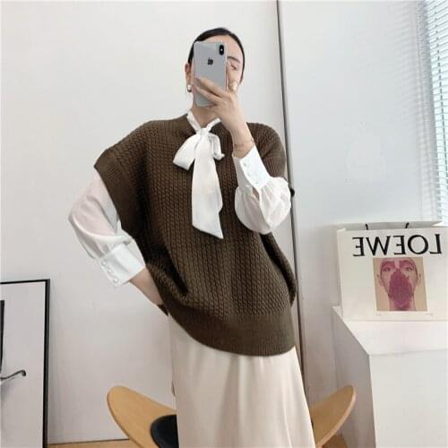 [ZAYAU]Knitted Waistcoat Autumn womens Korean Off Shoulder Fashion Design With Sweater Sleeveless Lazy Style 2021
