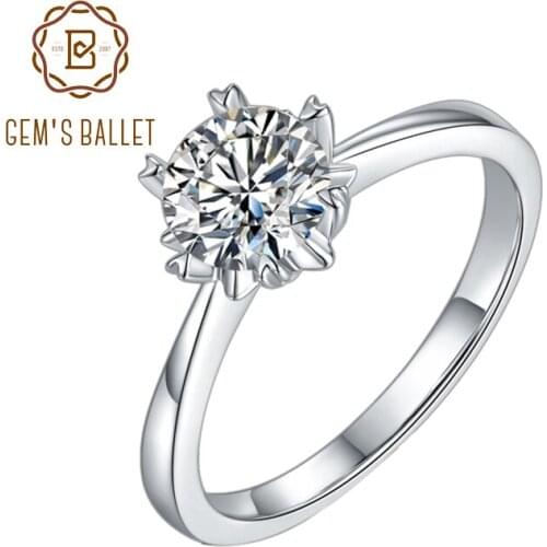 GEMS BALLET Drop Shipping 925 Sterling Silver Jewelry Wedding Ring Round 6.5mm 1.0 Ct Moissanite Diamond Engagement Rings