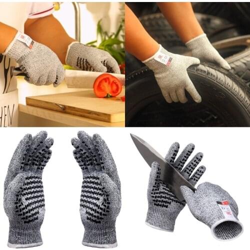 1pair Cut Resistant Gloves Anti-Cutting Food Grade Level 5 Kitchen Butcher Protection Work Cutting Non-slip Work Gloves Gray